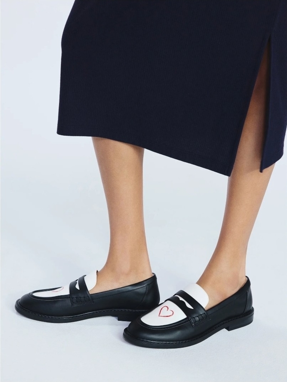 Women’s Black and White Heart Moccasins - Mon Amour Design - Picture 7 of 7
